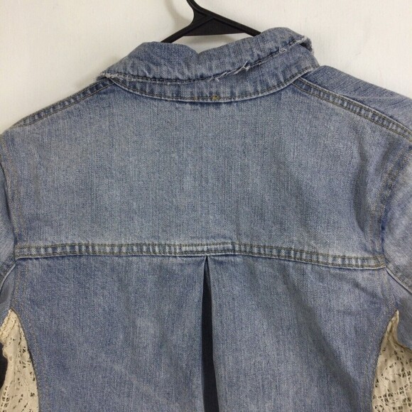 Free People Womens Lace Panel Denim Jacket Light Dungaree Blue Size Small - Picture 8 of 13